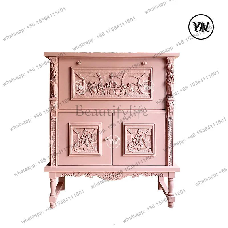 "Retro carved chest" French light luxury pink living room balcony side cabinet can be customized