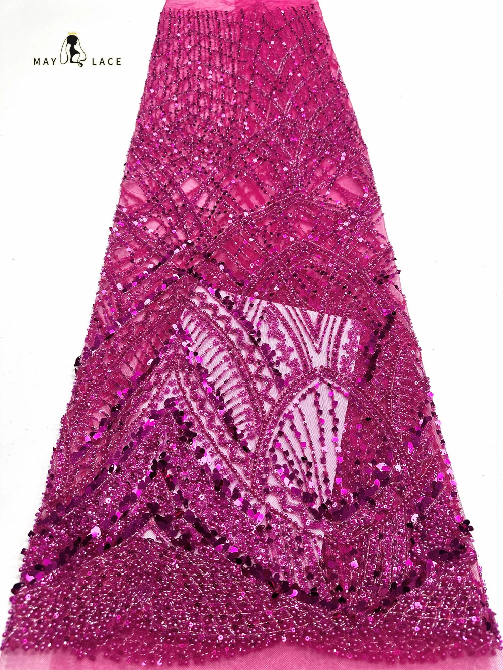

African Heavy Beaded Mesh Lace Fabric 2026 Premium Nigerian Sequined Lace Fabric Women's Wedding Gown and Evening Dress Material