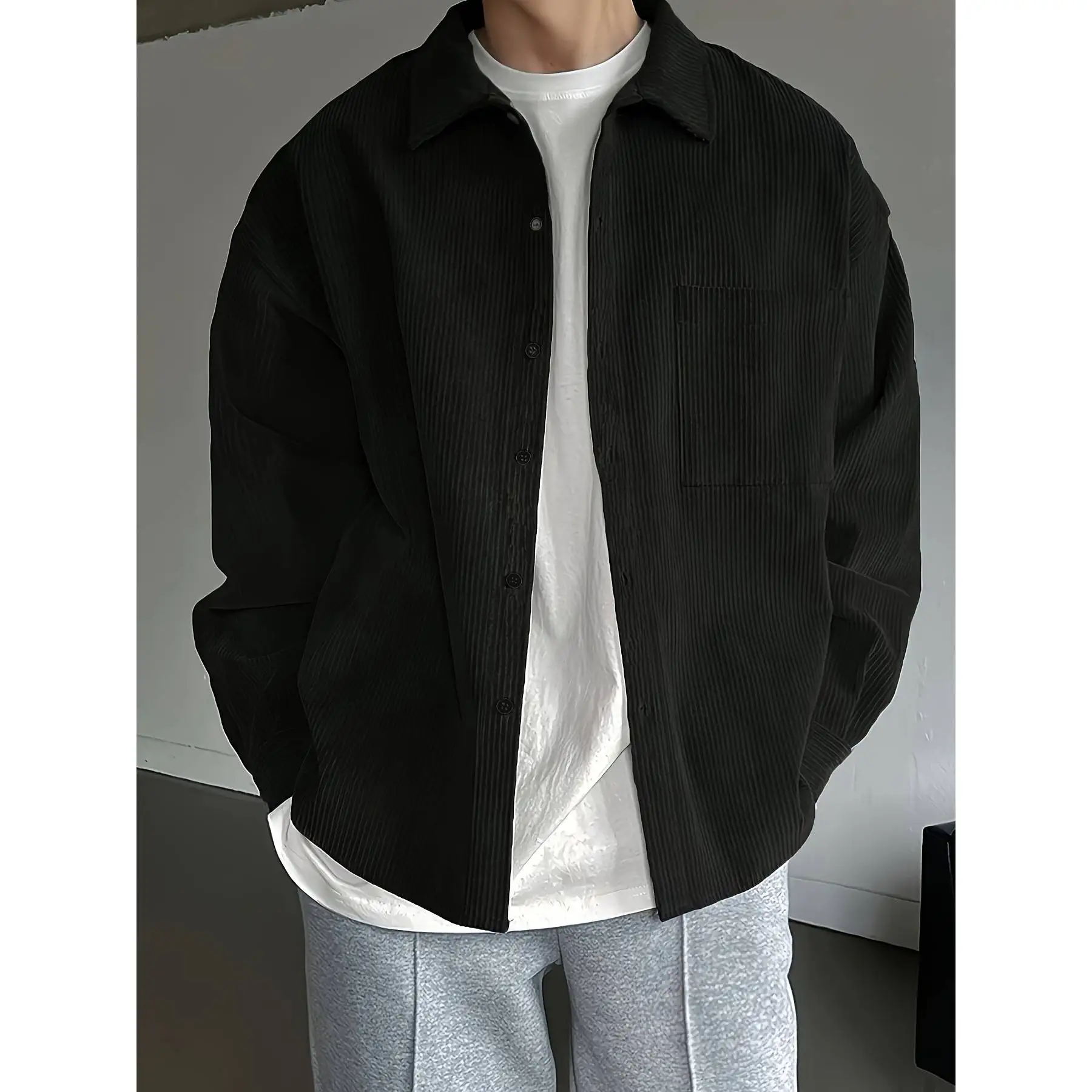 Men's Casual Brushed Shirt Pure Color Long Sleeve Polyester Fiber Integrated Velvet No Ironing Treatment Daily Wear