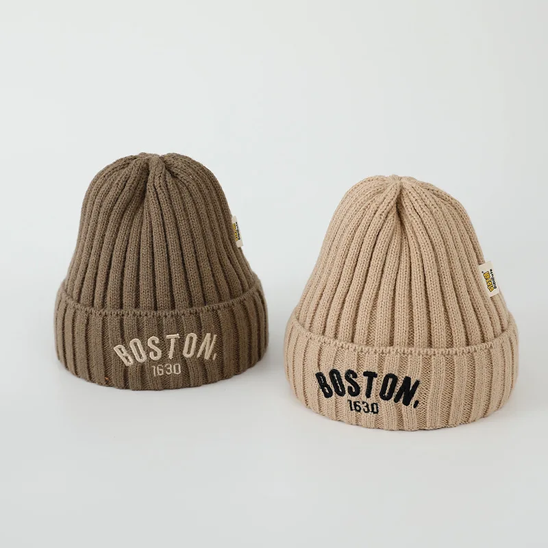 Children\'s Hat BOSTON Letter Kids Knitted Hats For Boy Girl Baby Baby Winter Warm Wool Cap Toddler Unisex Beanies Caps 2 3 6 Y