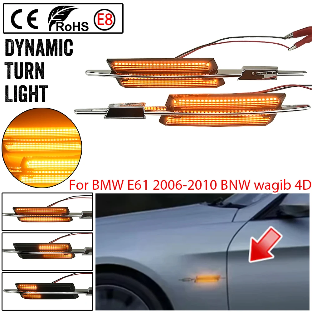 2 قطعة LED الديناميكي بدوره إشارة مؤشر ضوء الجانب ماركر مصباح صالح لسيارات BMW E60 2004-2010 BMW سيدان 4D أضواء العنبر