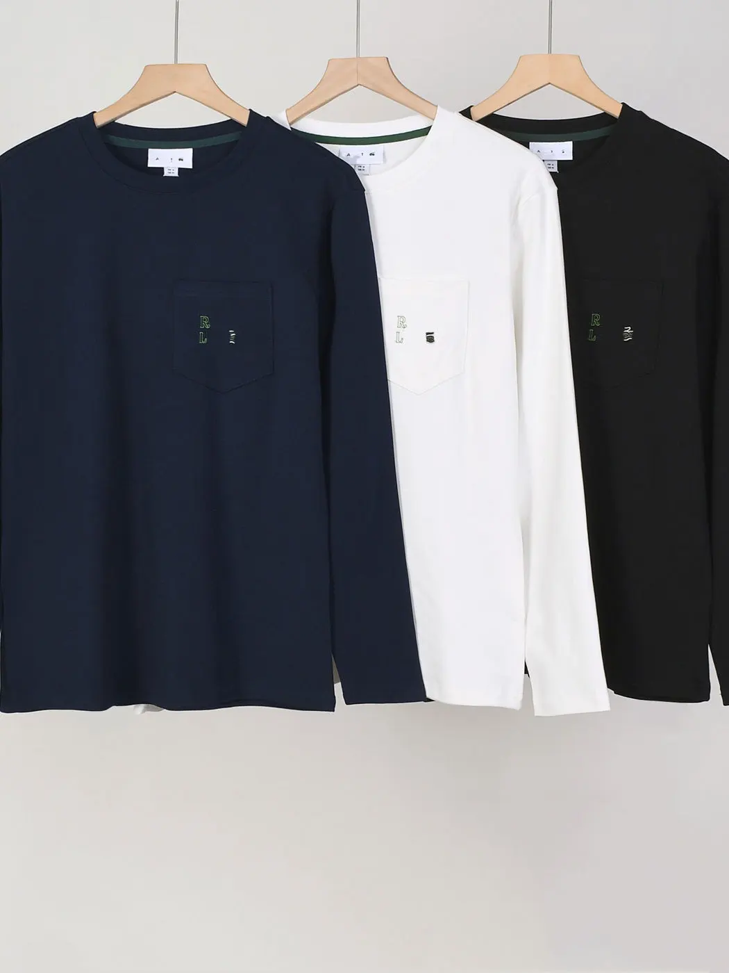 Loose Fit Men's Long Sleeve T-Shirt round Neck Pocket Embroidered Letter Casual Style Sweat Absorbent Breathable Autumn Top