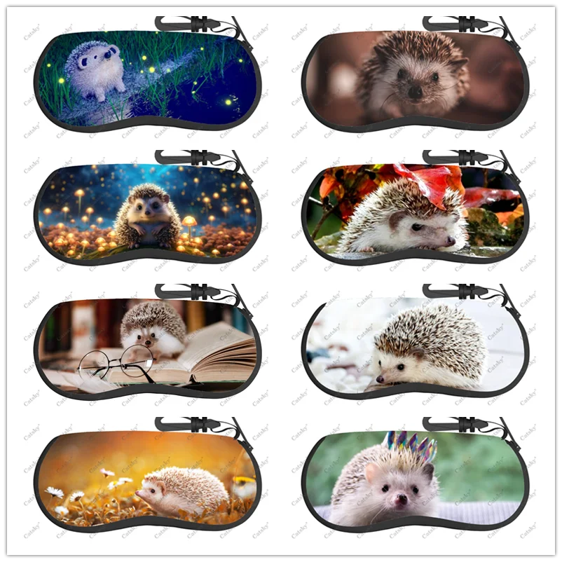 hedgehog animal Glasses case zipper travel printed soft shell suitable for storing pencil bags, cosmetics glasses cases