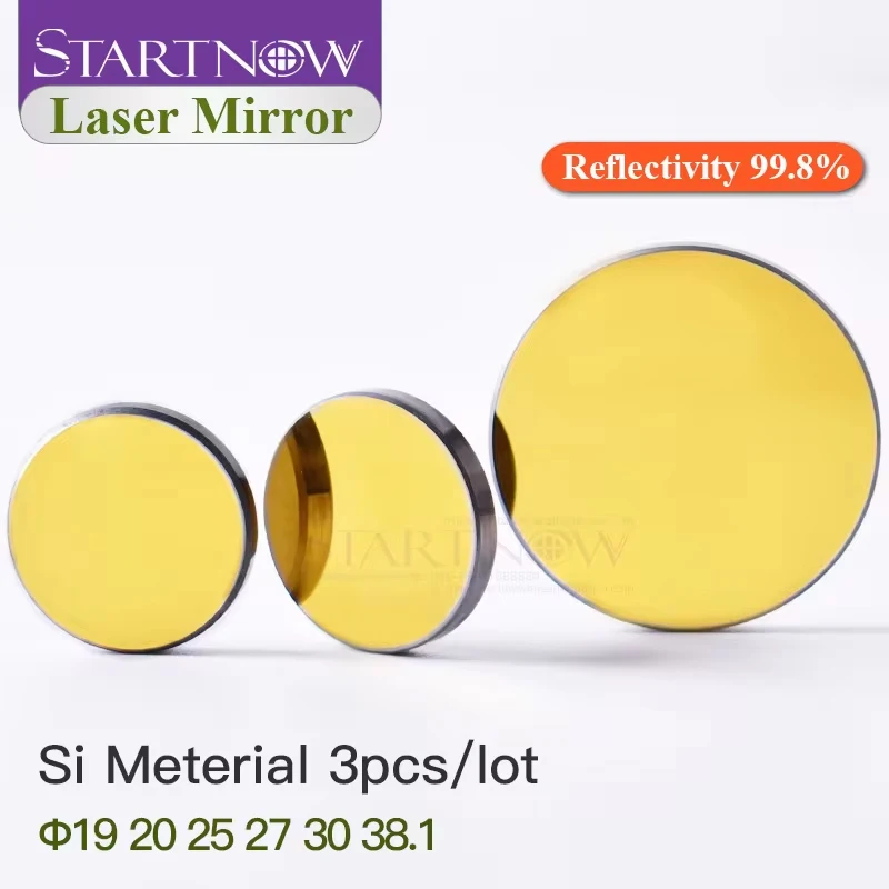 Startnow-Espelhos Reflexivos Banhados a Ouro, Lente Laser De Silício, Si CO2, 19, 20, 25mm, 30, 38,1, 100W, Peças De Reposição, 3Pcs por Lote