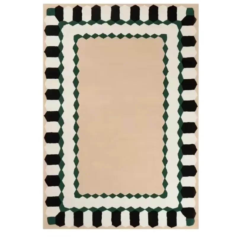 American Modern Style Handmade Custom Soft Green Geometry Pattern Raw Silk 13mm Thick Carpet for Living and Bedroom