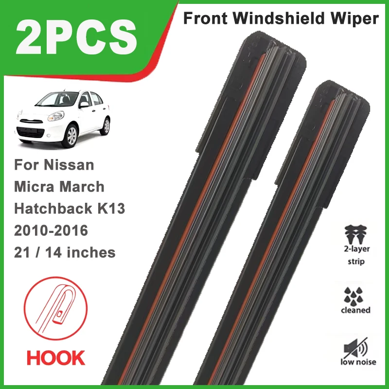 

21"+14" Double Rubber Front Wiper Blades, Windscreen Windshield Replacement Part For Nissan Micra March Hatchback K13 2010-2016
