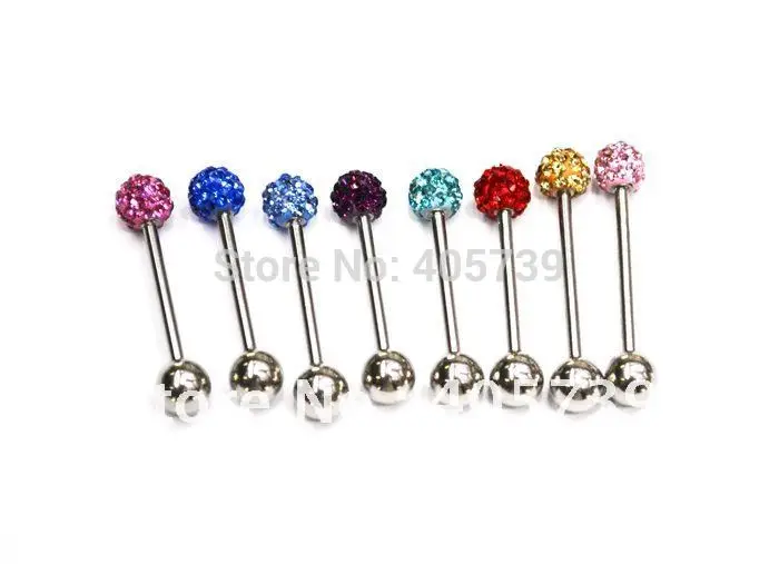 

Crystal Ball Tongue Ring Piercing Shambhala Tongue Rings Fashion Body Jewelry Straight Barbell 20pcs/lot 14G