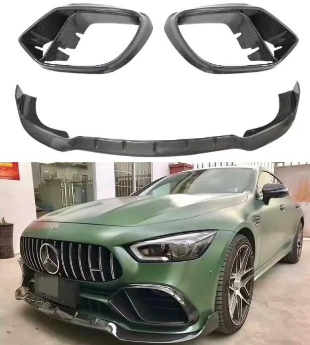 

Real Carbon Fiber Car Front Bumper Splitter Lip Side Wind Knife For Mercedes-Benz AMG GT50 GT53 GT53S 4Door 2019 2020 2021