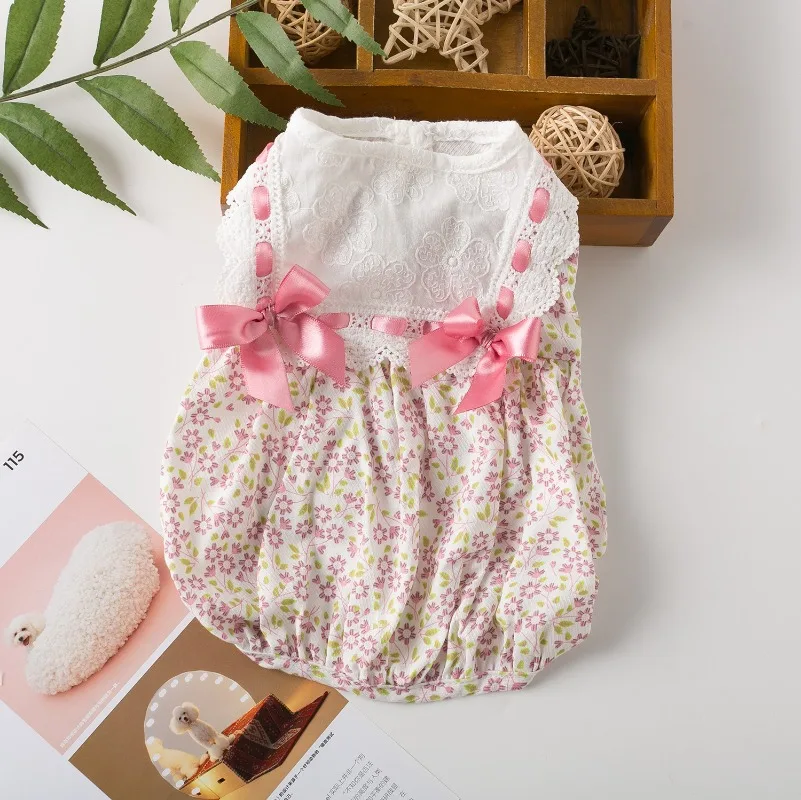 Dog Flower Lace Dress Pet Spring and Summer Puppy Clothes Floral Skirt Teddy For Small Dog Bow Tutu Dog Dresses Puppy Costume