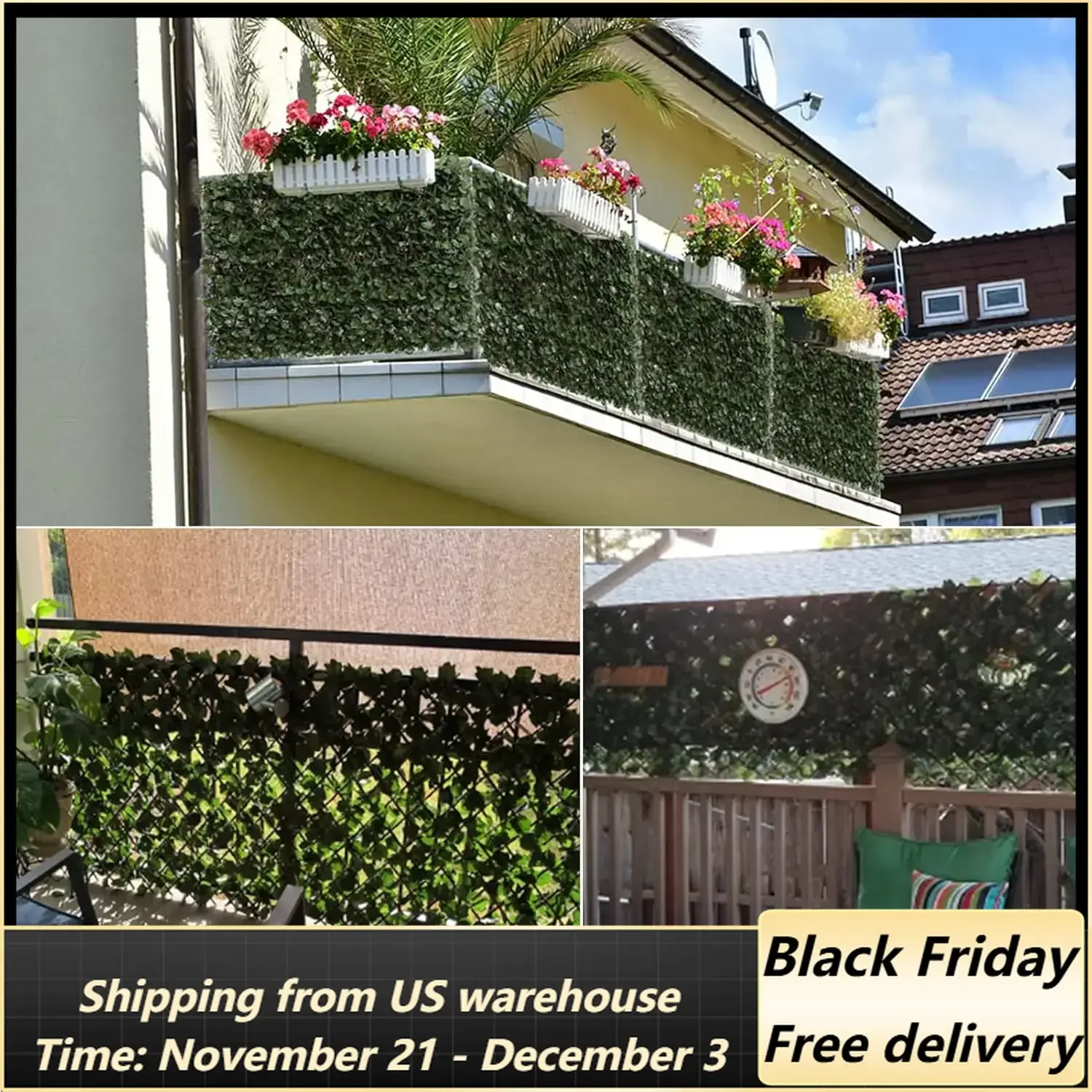 Expandable Fence Privacy Screen for Balcony Patio Outdoor(Double Sides Leaves), Faux Ivy Fencing Panel for Backdrop