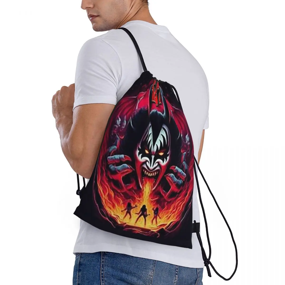 

KISS The Band Demon Red Rock Music Backpacks Casual Drawstring Bags Sports Bag Book Bags for Man Woman Students