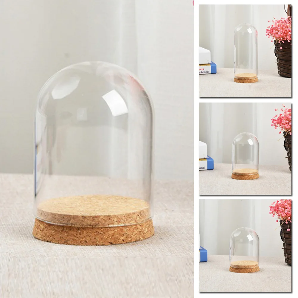 1PC Flower Glass Cover Dome Cover Dustproof Cork Dust Cover For Flower Succulent Plants Vase With Wood Cork Table Decor 8cm