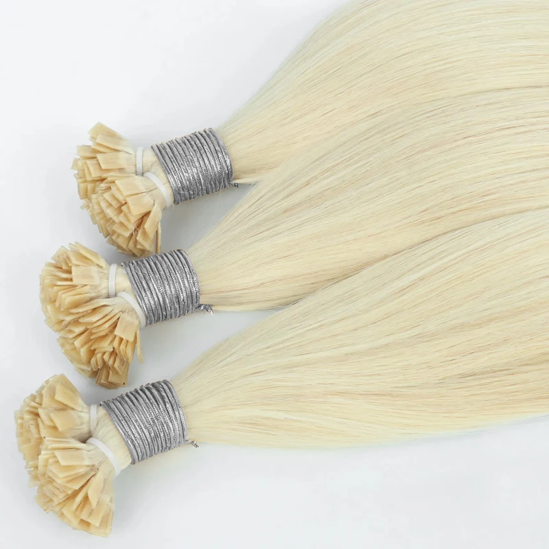 طرف مسطح وصلات شعر شعر الإنسان الكيراتين طرف مسطح وصلات شعر شعر بشري حقيقي الانصهار الساخن طرف مسطح وصلات شعر 18 بوصة