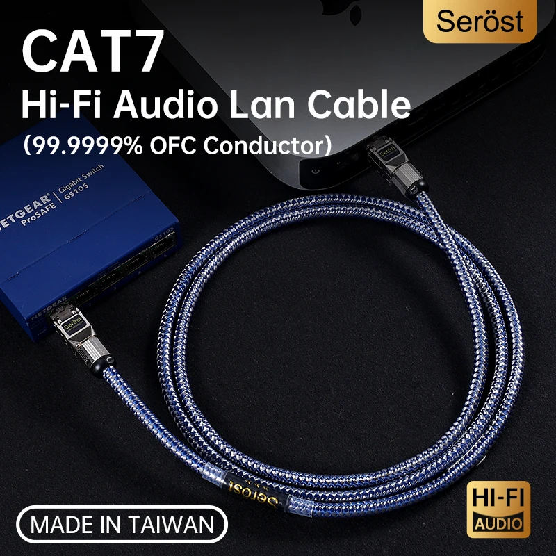 

Serost Hifi Audio LAN Cable 99.9999% OFC Copper Cat7 Ethernet Cable, RJ45 Network Cable Optimized for Audio Streaming & NAS