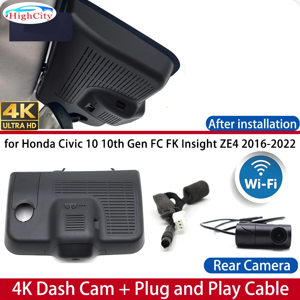 Dash Cam for Honda Civic 10 10th Gen FC FK Insight ZE4 2016-2022 4K DVR Wifi Camera Video Recorder Driving Recorder Dashboard