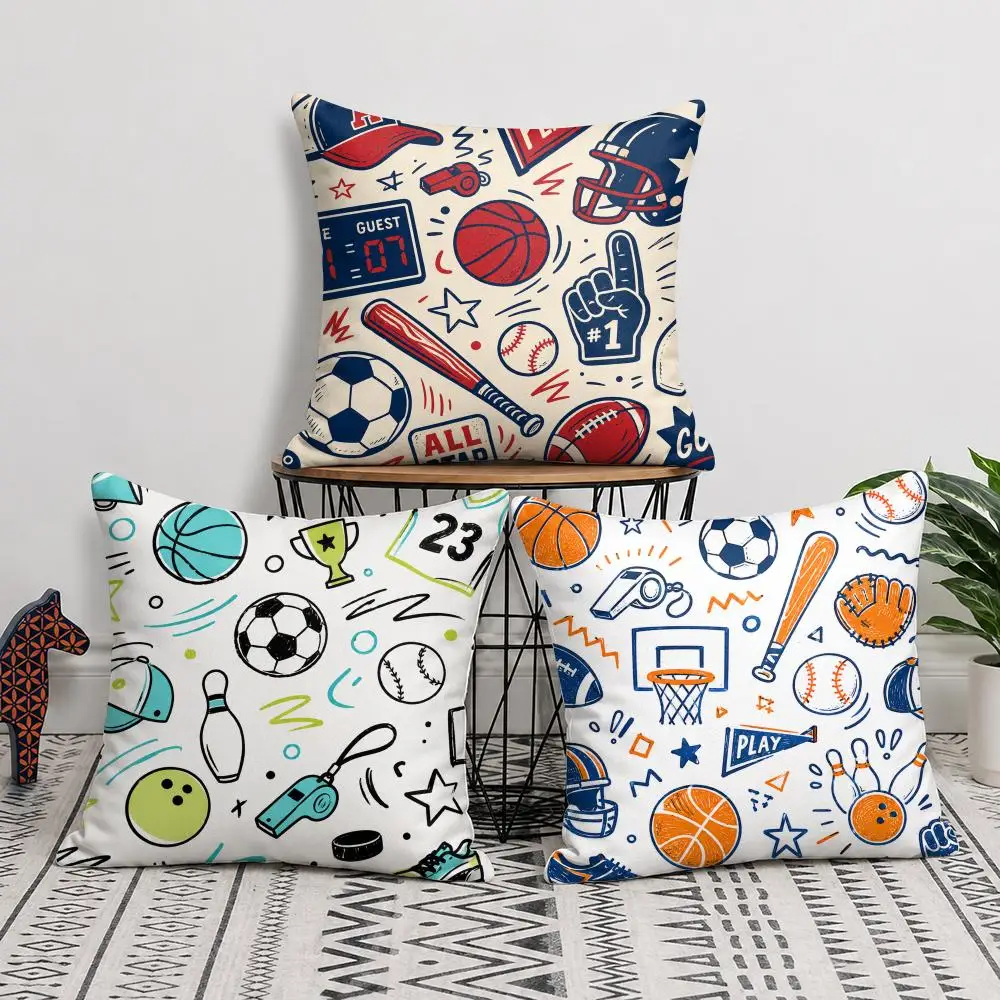 Baseball Design Cushion Cover Short Plush Soft Double-Sided Printing Pillow Case Cozy Sofa Bedroom Home Decor Gift