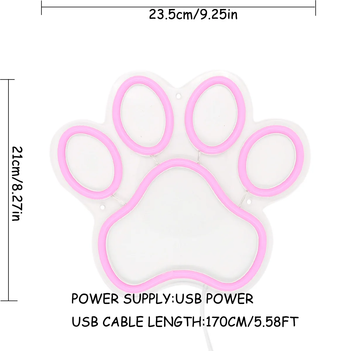 1pc Pink Cat Paw Neon Sign Night Light Mood Lamop For Pet Store Room Shop Decoration 9.25\'\'*8.27\'\'