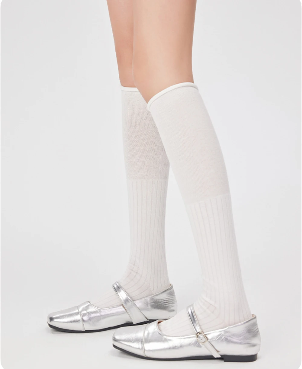Girls Cotton Solid Color Casual Calf Socks Spring Autumn Classic All-match Cute Comfort Elastic Stockings JK Uniform Accessories