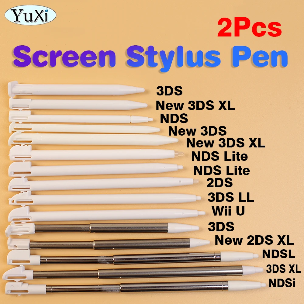 2 Stuks Stylus Pen Voor Nintend NDS NDSI XL NDSL Wii U Voor 3DS 2DS Nieuwe 2DS LL XL Nieuwe 3DS LL XL Metalen Plastic Wit Touchscreen Pen