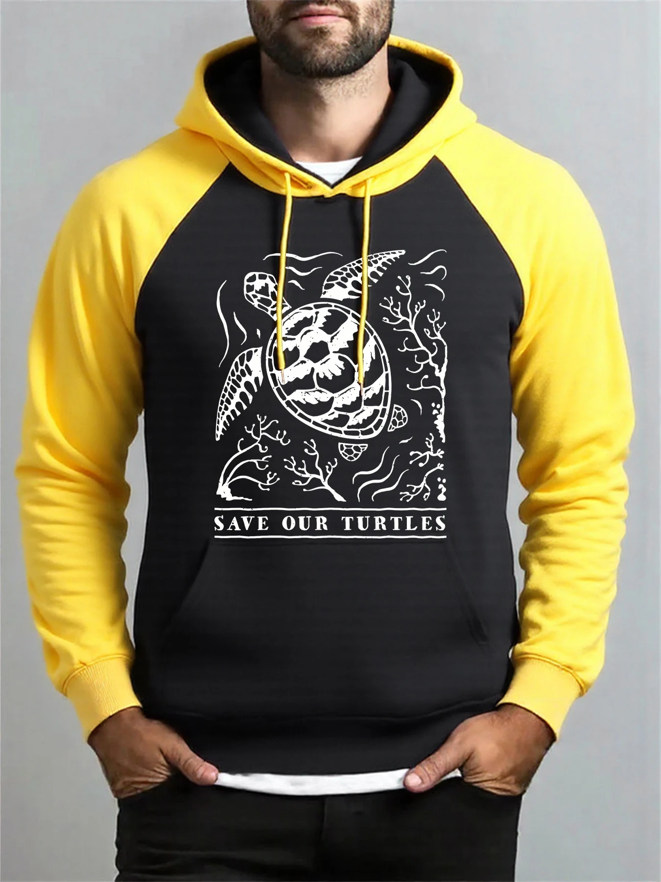 

Save Our Turtles Printing Men Raglan Hoodies All-Match Y2K Hoodie Fleece Autumn Fashion Clothes Casual Man Loose Hoody