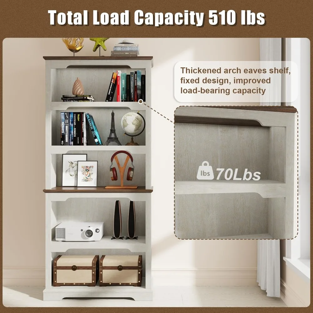 Tall Bookcase, 70 inch Height, 5-Tier Open Storage Shelf, 31.5 in Wide Standing Bookshelves, Customized