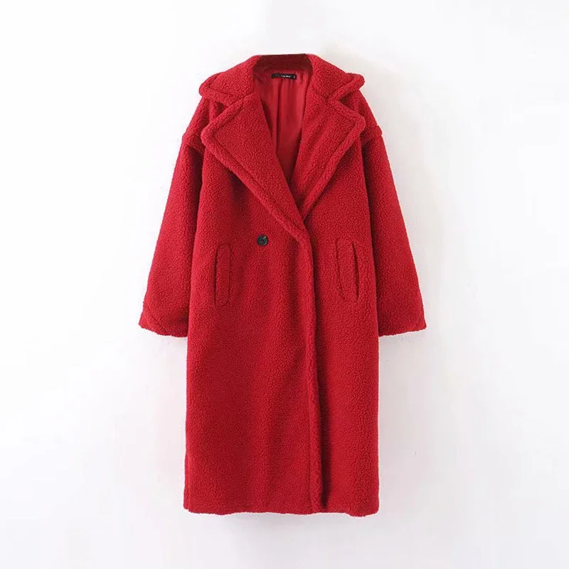 TEELYNN – manteau en fausse fourrure d'agneau, à manches longues, chaud, solide, Teddy, décontracté, vintage, col rabattu, vêtements d'extérieur, hiver