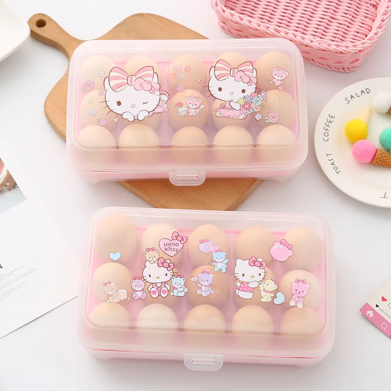 Sanrio home egg organizer for refrigerator 15 compartments of freshness and drop-proof portable egg carton