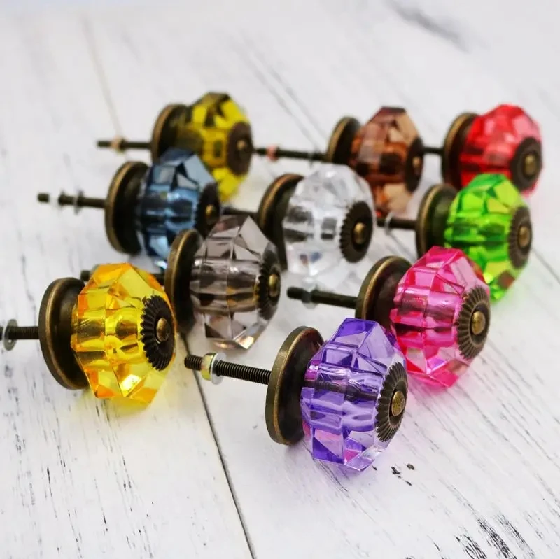 1x Colorful 38mm Furniture Knob Cabinet Knob Cupboard Closet Drawer Dresser Knob Handle Acrylic Crystal Pull