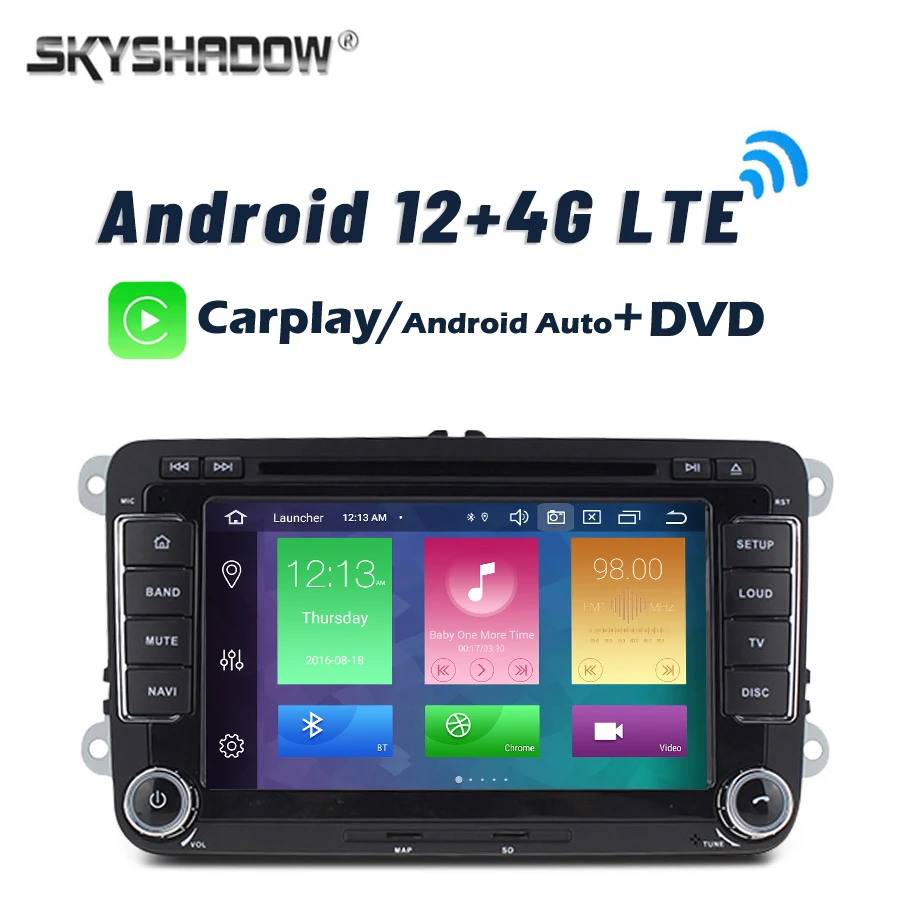 DVD Carplay DSP Car Player 4G LTE Android 12.0 8G+128G RDS Radio Bluetooth GPS Map Wifi For VW POLO GOLF PASSAT Tiguan 2004-2012