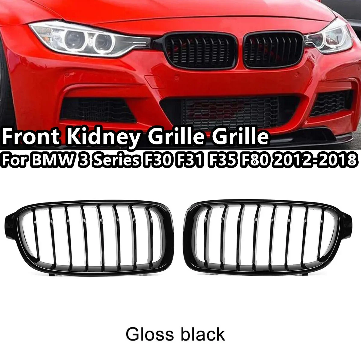 

Glossy Black Front Kidney Grille Single Slat For-BMW 3 Series F30 F31 F35 316i 318i 330i 2012-2018 Replacement Racing Grille