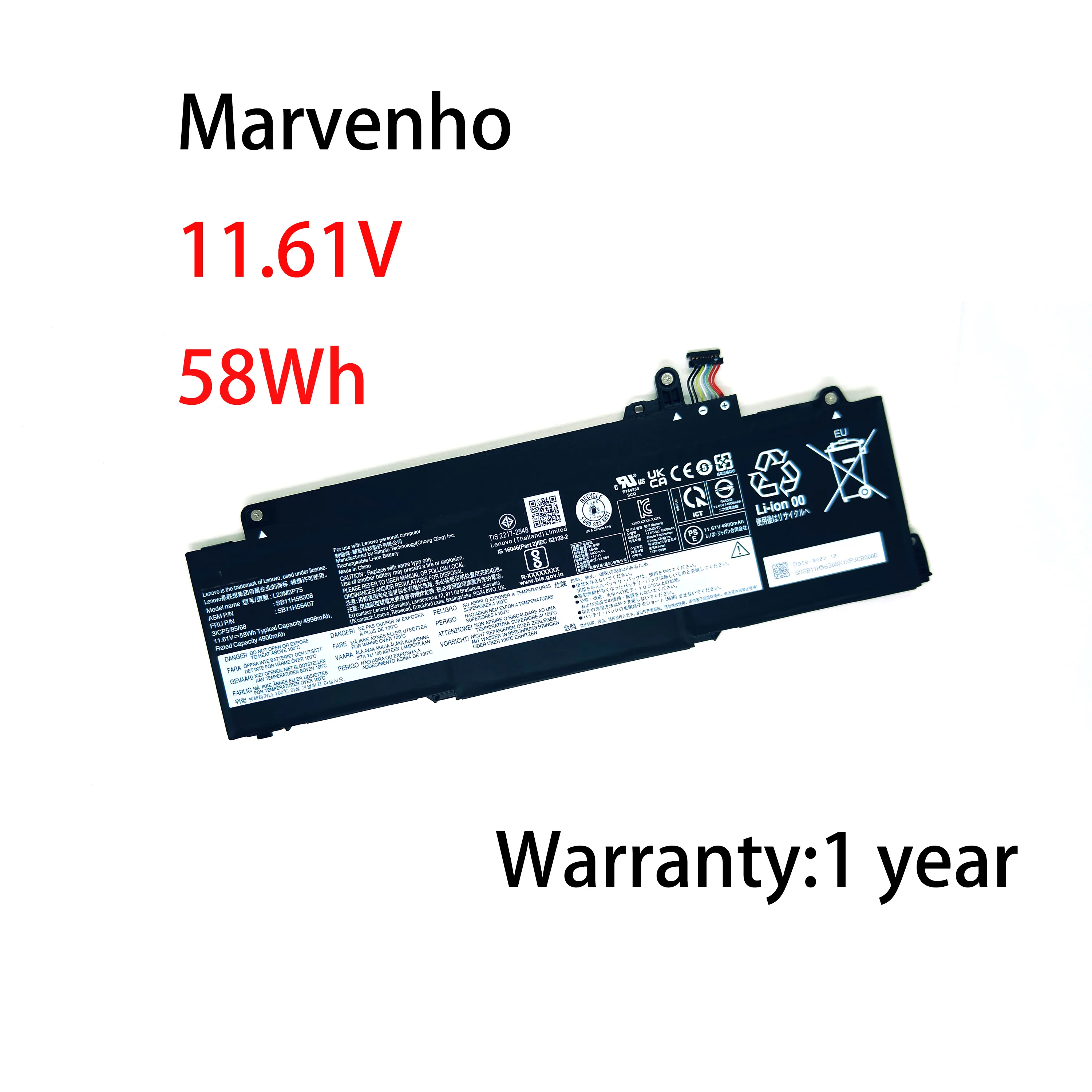 

Новая батарея Marvenho 11.61V 4900мАч 58Втч L23M3P75 L23B3P75 L23C3P75 для ноутбука Lenovo ThinkPad T14S GEN6 21N1000