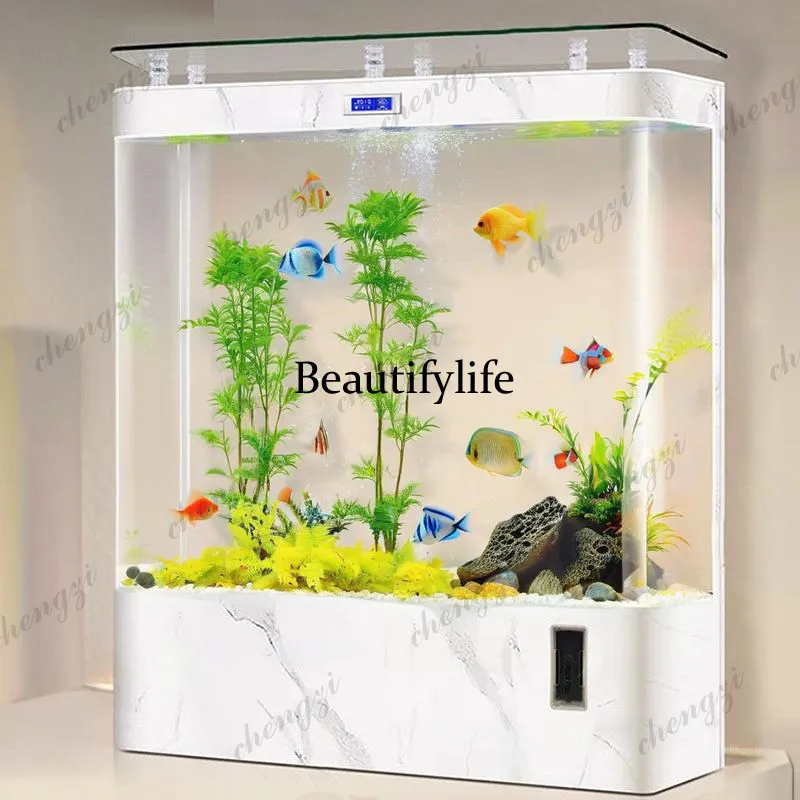 

E182 New Self-Cleaning Goldfish Aquarium, Eco Tank with Top Filter, Floor-Standing Against-Wall Design for Living Room Furnitur
