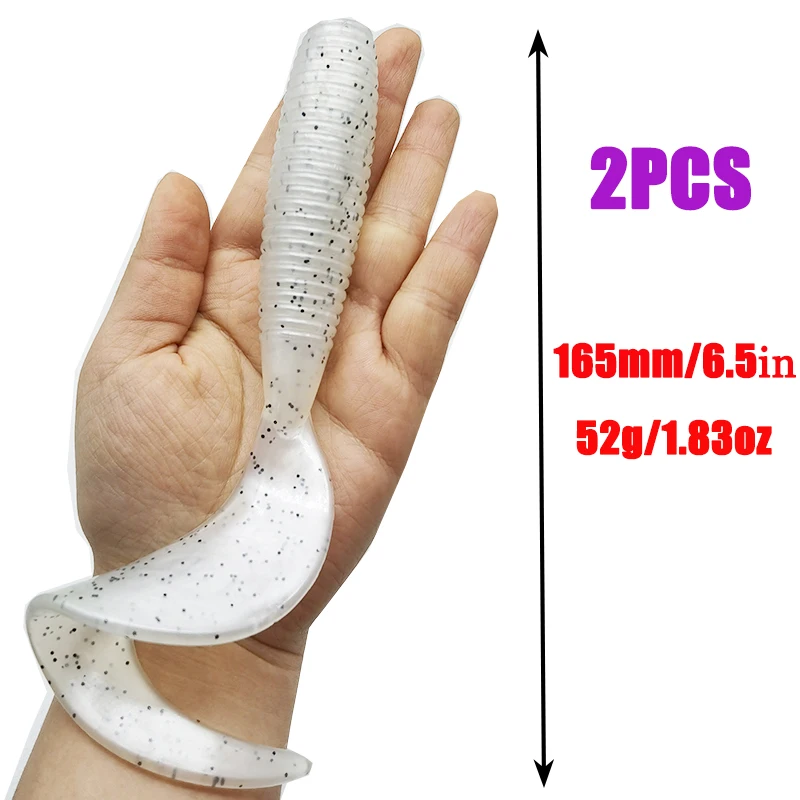 2 Pcs Fishing Lures  165mm/6.5in/52g Soft Artificial Bait Lures Bass Tail Fishing Gear image 5
