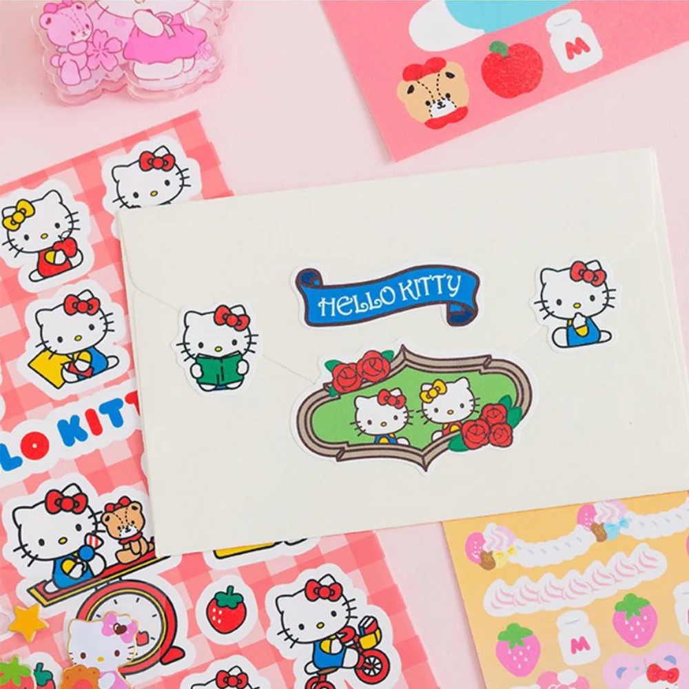 Kawaii Sanrio Hello Kitty Stickers Set Cinnamoroll Kuromi My Melody Pachacco For Phone Handbook diy Sticker Decals Gift Kids Toy