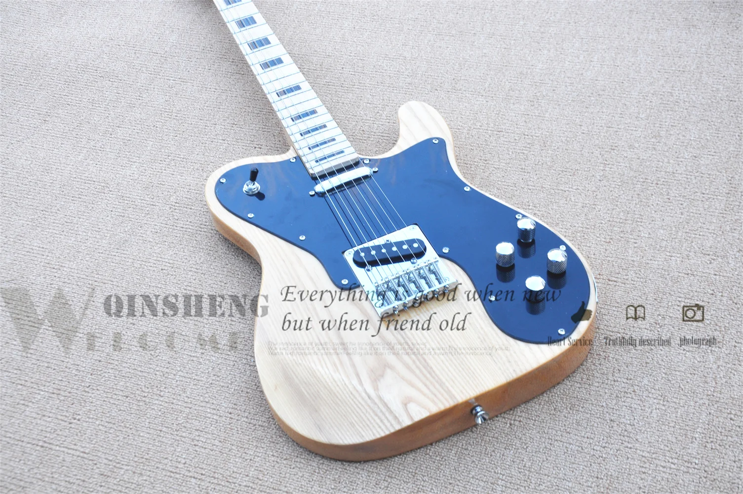 Factory Outlet Electric Guitar, Tel Guitar, Ash Body, Maple Wood, Large Black Pickguard, Chrome Bridge