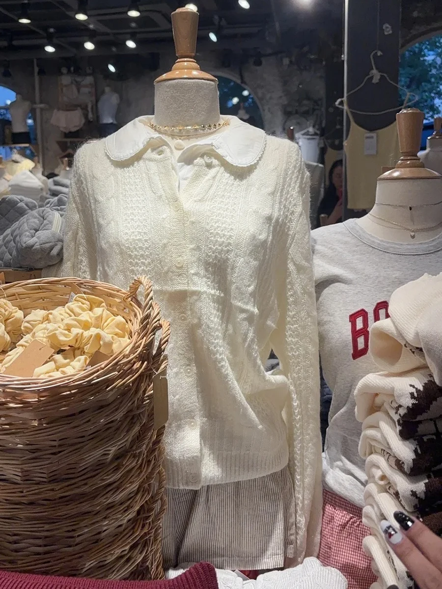 

Милый витой мохеровый хлопковый милый кардиган, женский осенний шикарный джемпер с круглым вырезом и пуговицами, длинный рукав, топ, простые милые свитера, пальто, новинка