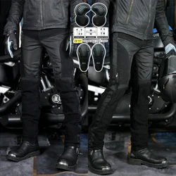 Motorcycle Riding Pants for Men Summer Mesh Motorbike Trousers Black Retro Slim Fit Antifall Motocross Racing Jeans with 4 X CE