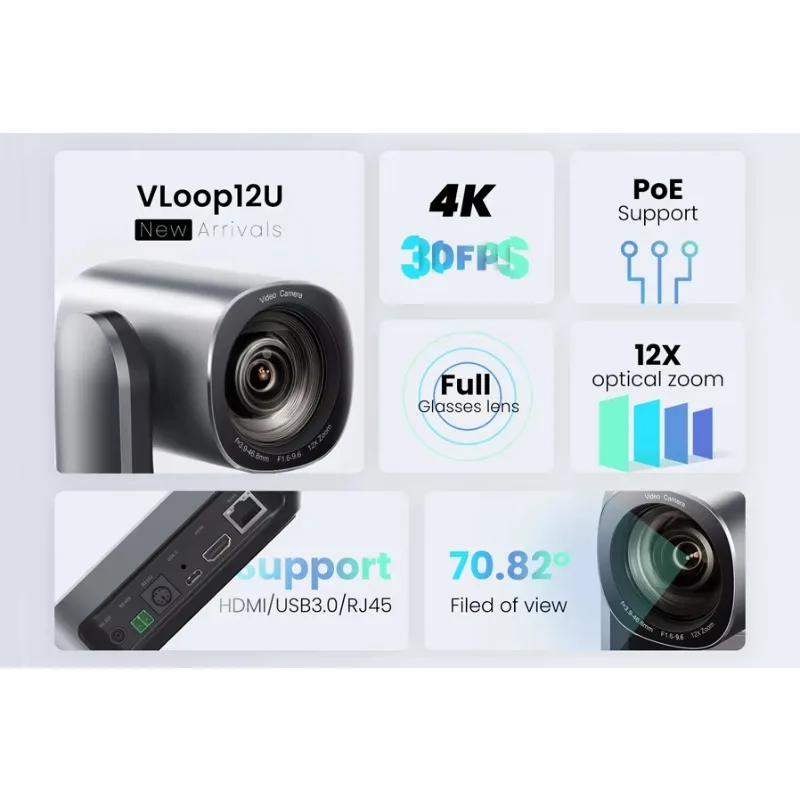 3 Pcs 4K 12X NDI POE AI Autotracking Ptz Camera VL12U And One KB200 Video Conference Studio Livestreaming IP Joystick Controller