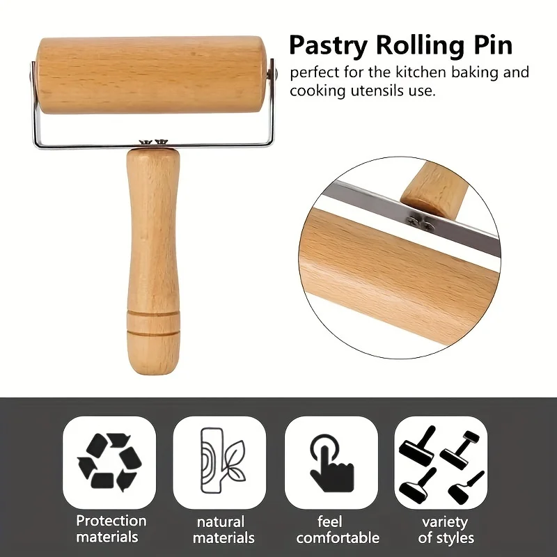 1pc Small Rolling Pin, Wooden Dough Roller, Non-Stick Pizza Roller, Dough Baker Roller Set for Home Kitchen Baking Cooking