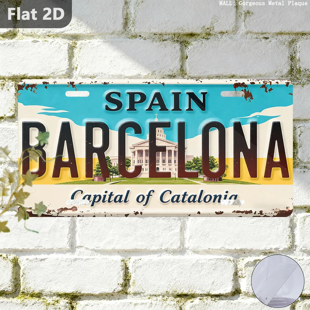 For Decorative Use Solely, 2D Flat-[2D Flat] 2D Flat-[2D Flat] A Vintage Sign Featuring 'SPAIN CELONA Capital of Catalonia',