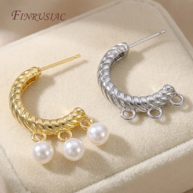 18K Gold Plated Twisted C Hoop Earrings Base with 3 Loops,Metal C Shape Earring Stud Findings For DIY Jewelry Making Supplies