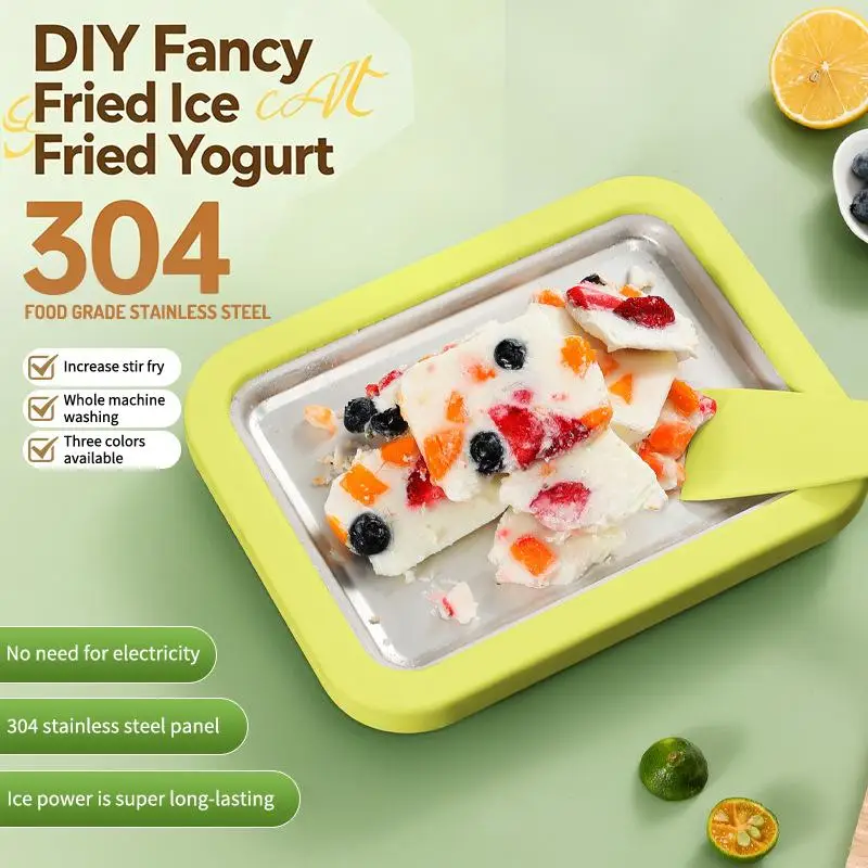 Multifunctional Stainless Steel Cold Plate Fried Ice Cream Roll Maker Yogurt Dessert Pan Kids Homemade Sweet DIY Kitchen Gear
