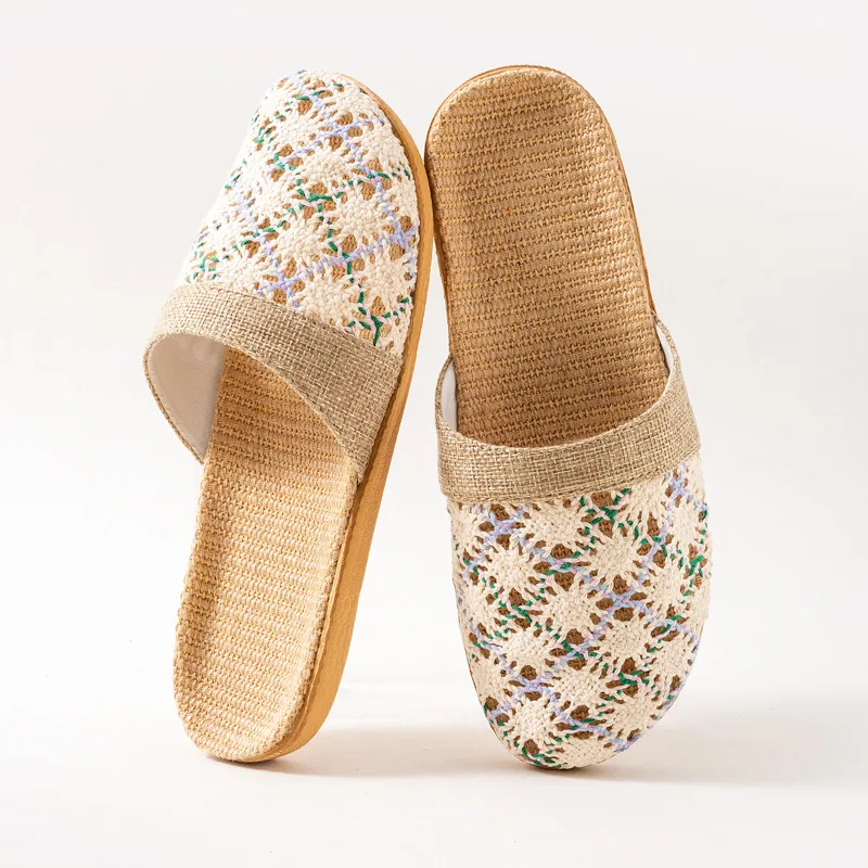 Neue orientalische Flachs-Hausschuhe für Damen, Sommer, für den Innenbereich, Sommer-Holzboden-Hausschuhe für Herren, Frühling und Herbst – Detail 14