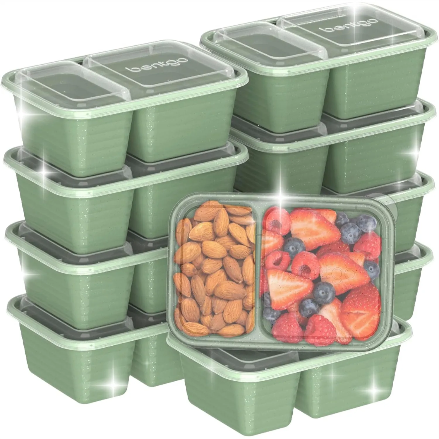 2-Compartment Snack Containers with Lids, 10-Pack Reusable Meal Prep Food Storage, BPA-Free, Microwave & Dishwasher Safe