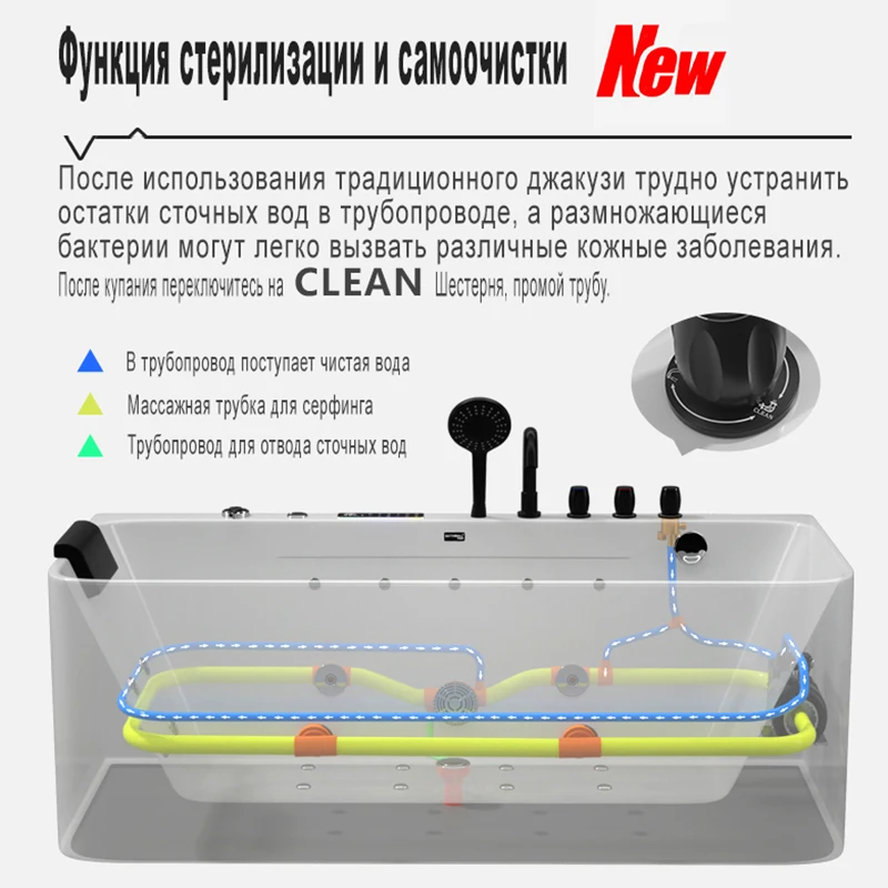 Acrylic Japanese Smart Surf Massage Bathtub with Heater and Sterilization