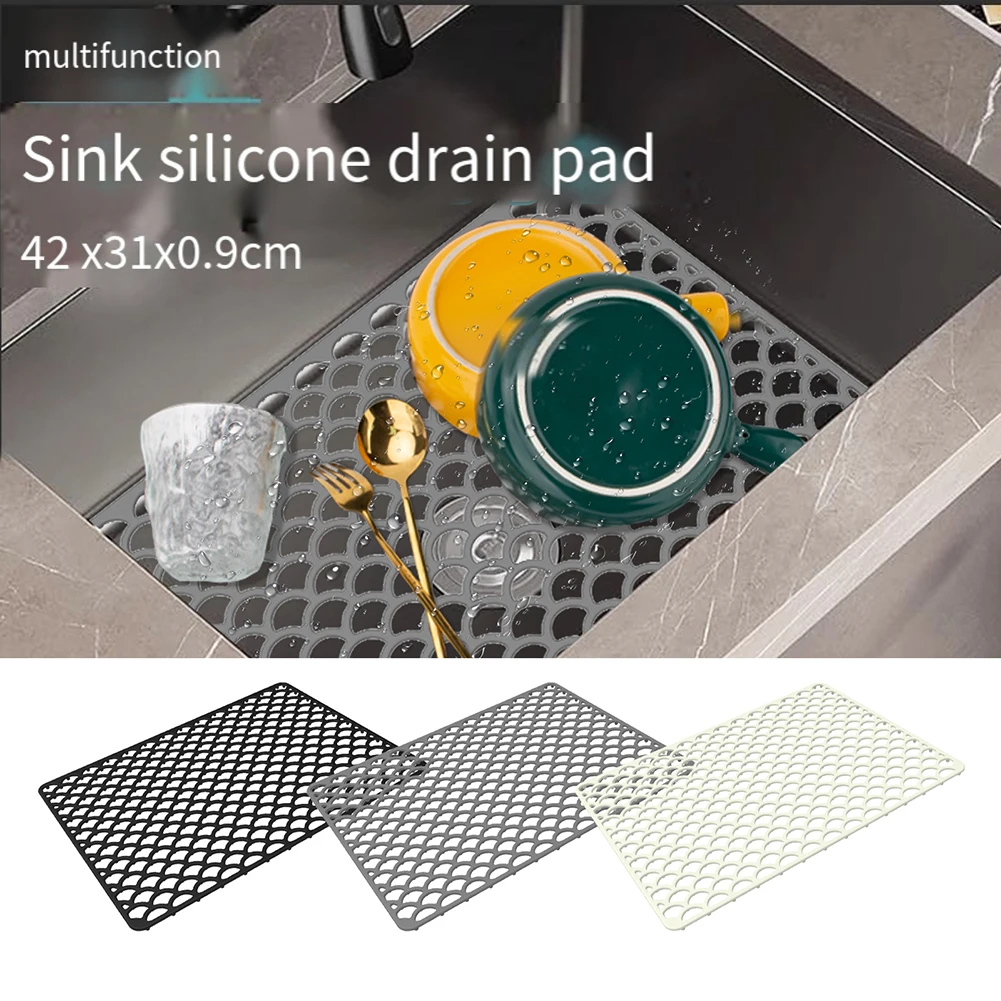 ​1pc Grey/beige/black Silicone Sink Mat, Kitchen Sink Protector Grid For Bottom Of Center Drain Sink Protection Hair Stoppers