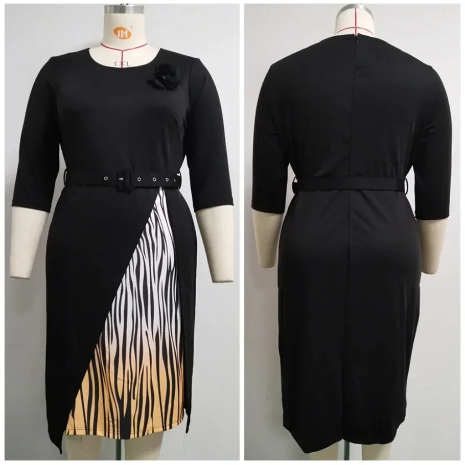 Customized Customized 2025 Hot Sale African And Turkey Style Plus Size Sashes Striped Patchwork Dress For Women