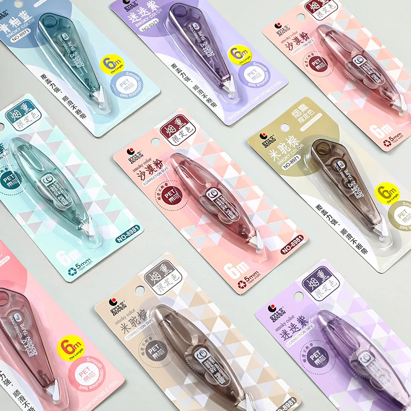 4Pcs Mixed Smoky Color Correction Tape 6M Large Capacity Transparent Student Writing Correction Tape School Office Stationery