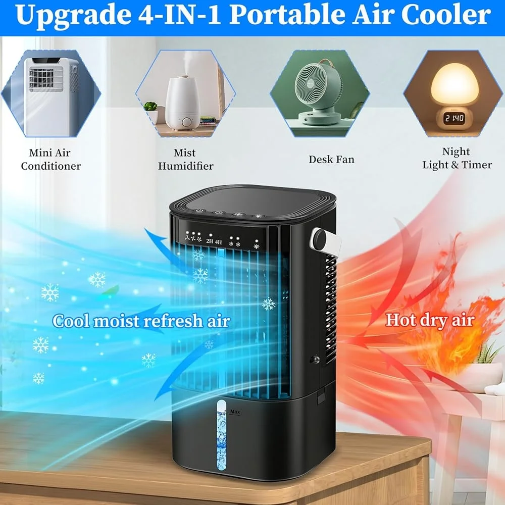 Upgraded Portable Air Conditioners Mini Evaporative Cooler with 3 Speeds Humidifier Fan LED Light USB Home Office Outdoor