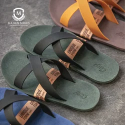 Maden 2023 zapatillas de látex de verano para hombre, chanclas cruzadas cómodas negras para playa al aire libre, sandalias de goma impermeables informales para interiores para hombre